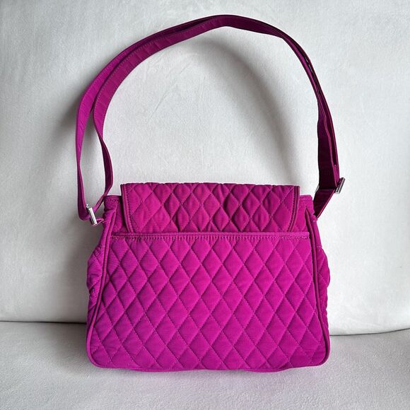 VERA BRADLEY Medium Flap Crossbody Messenger Bag Fuchsia Vivid Pink Quilted Poly - Picture 5 of 9